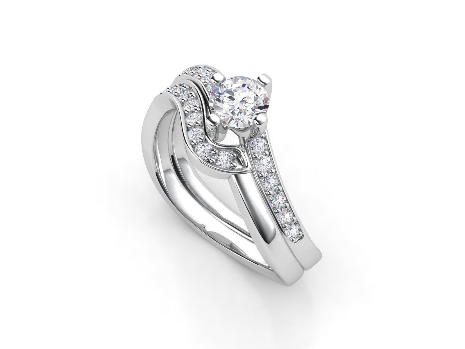 ZDR106 two diamond ring set gold 3D print model_3