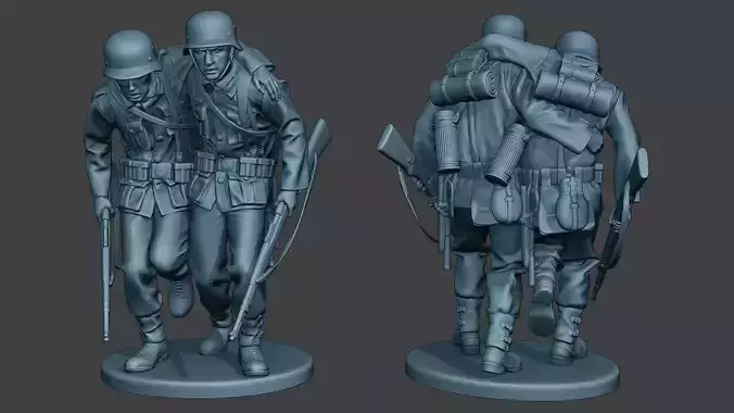German soldier ww2 help wounded G5 3D print model