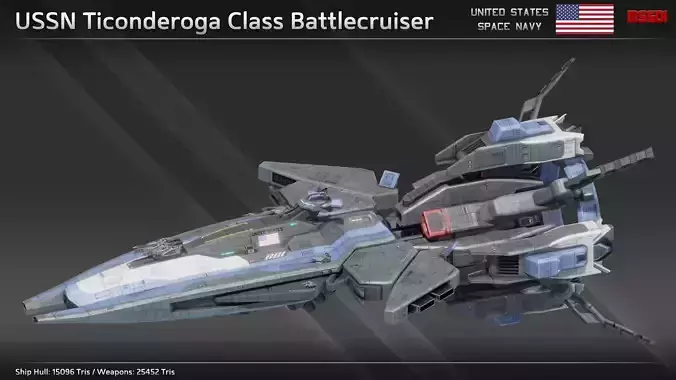 USSN Ticonderoga Class Battlecruiser Low-poly 3D model