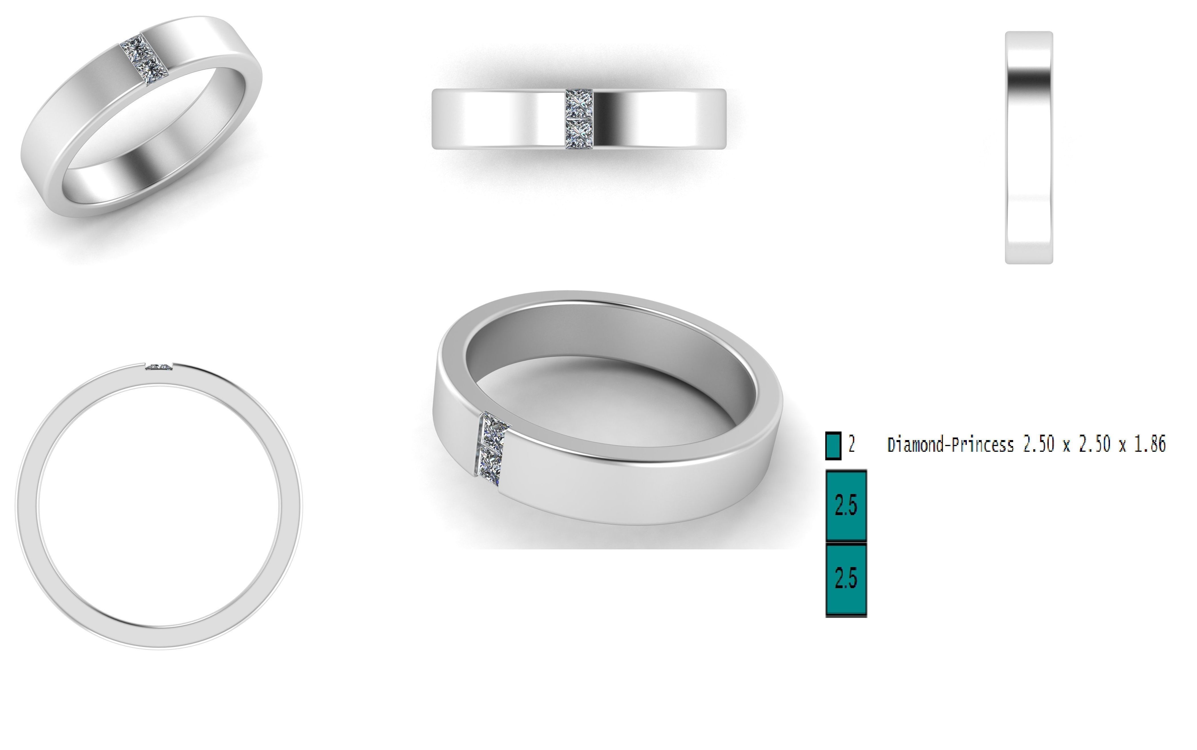 3DM Format  Art deco princess cut male engagement ring 3D print model_1