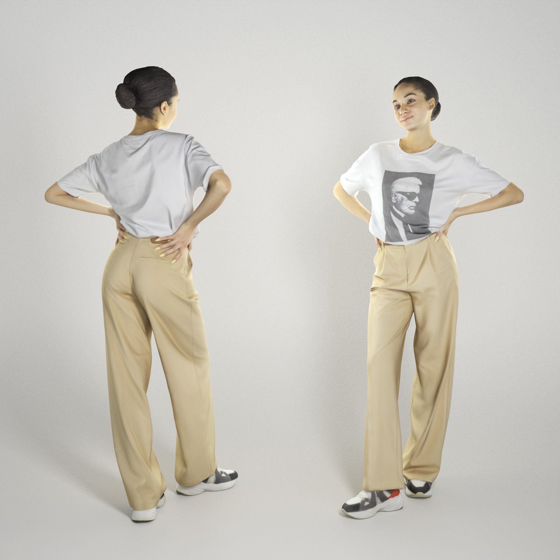 Beautiful woman with hands on waist 262 Low-poly 3D model_1