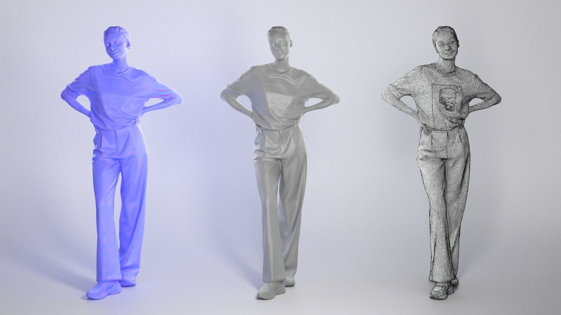 Beautiful woman with hands on waist 262 Low-poly 3D model_3
