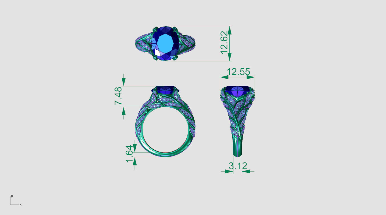 ZR006 sapphire and diamond engagement ring 3D print model_7