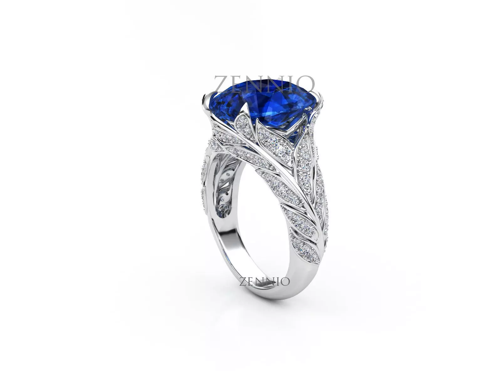 ZR006 sapphire and diamond engagement ring 3D print model_0