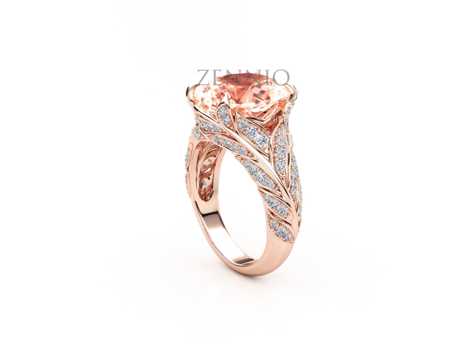 ZR006 sapphire and diamond engagement ring 3D print model_1