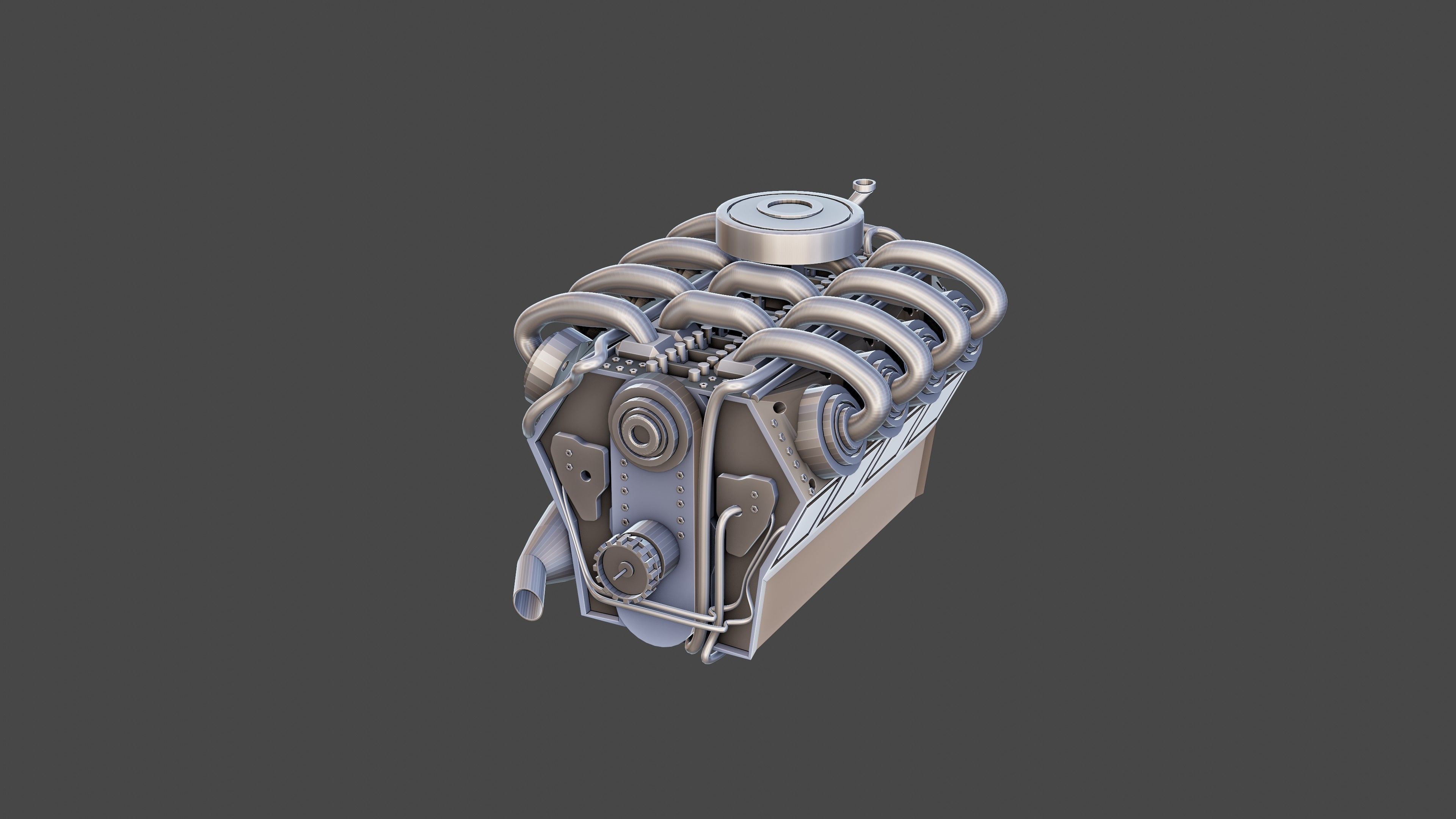 Low poly V8 engine Low-poly 3D model_2