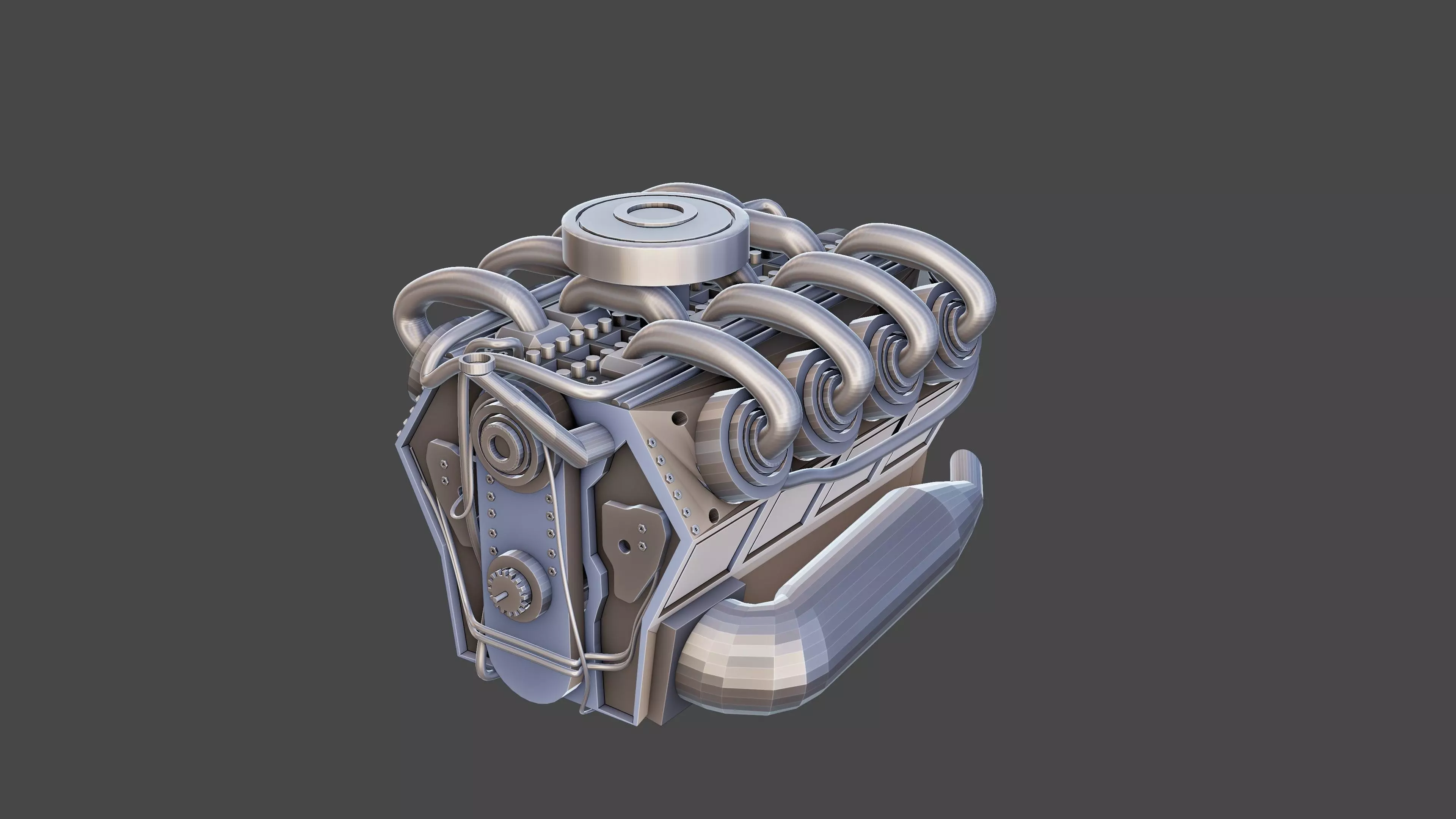 Low poly V8 engine Low-poly 3D model_0