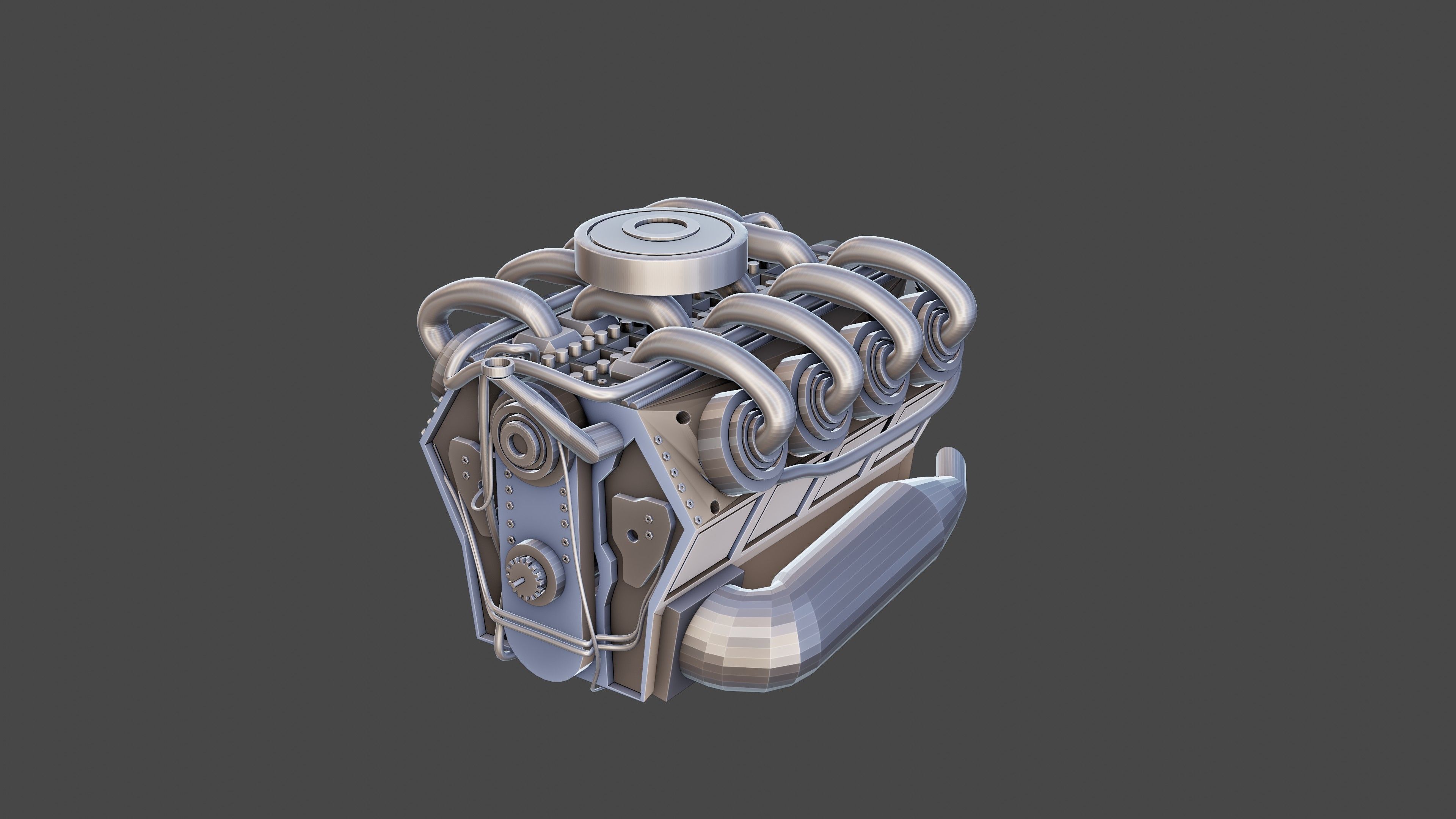 Low poly V8 engine Low-poly 3D model_1