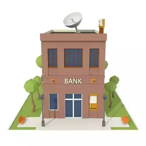 Isometric Cartoon Low Poly Bank Building Free low-poly 3D model