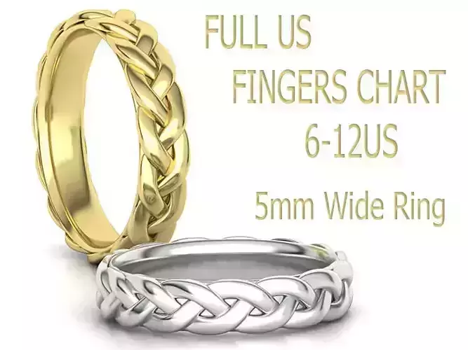Braided Wedding Band Ring 5mm wide ALL US SIZES CHART 3dmodel