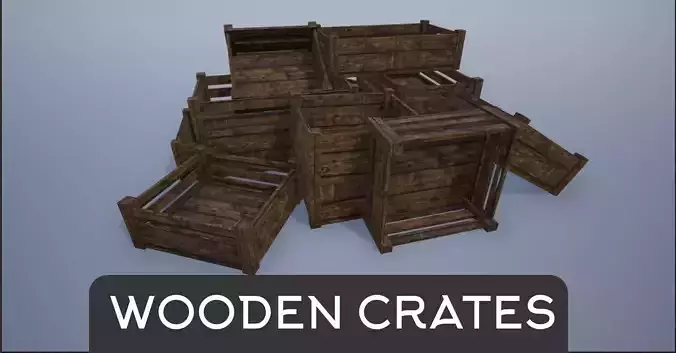 Wooden Empty Crates and Cases Low-poly 3D model