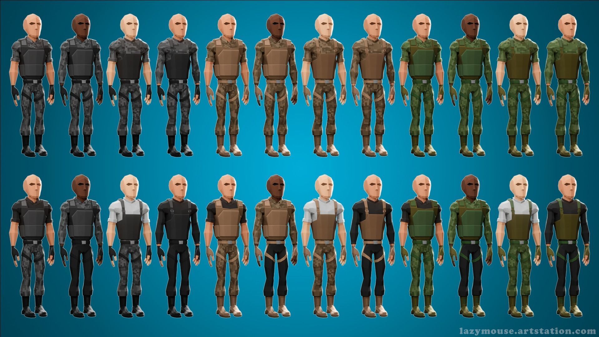 Low Poly Army Pack Low-poly 3D model_7