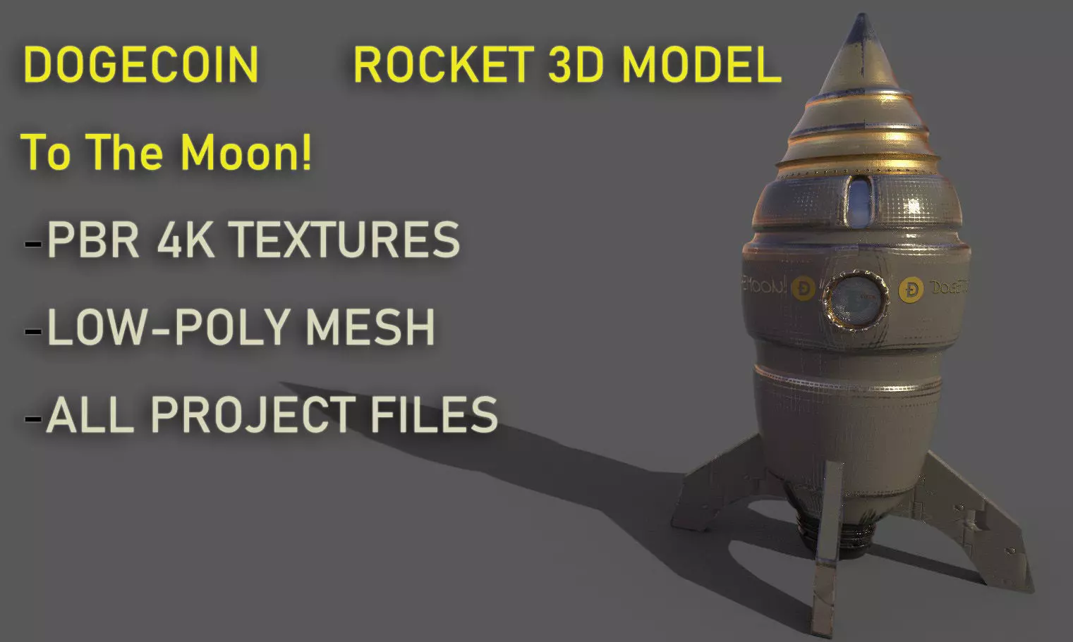 DOGECOIN Rocketship To the Moon Low-poly 3D model