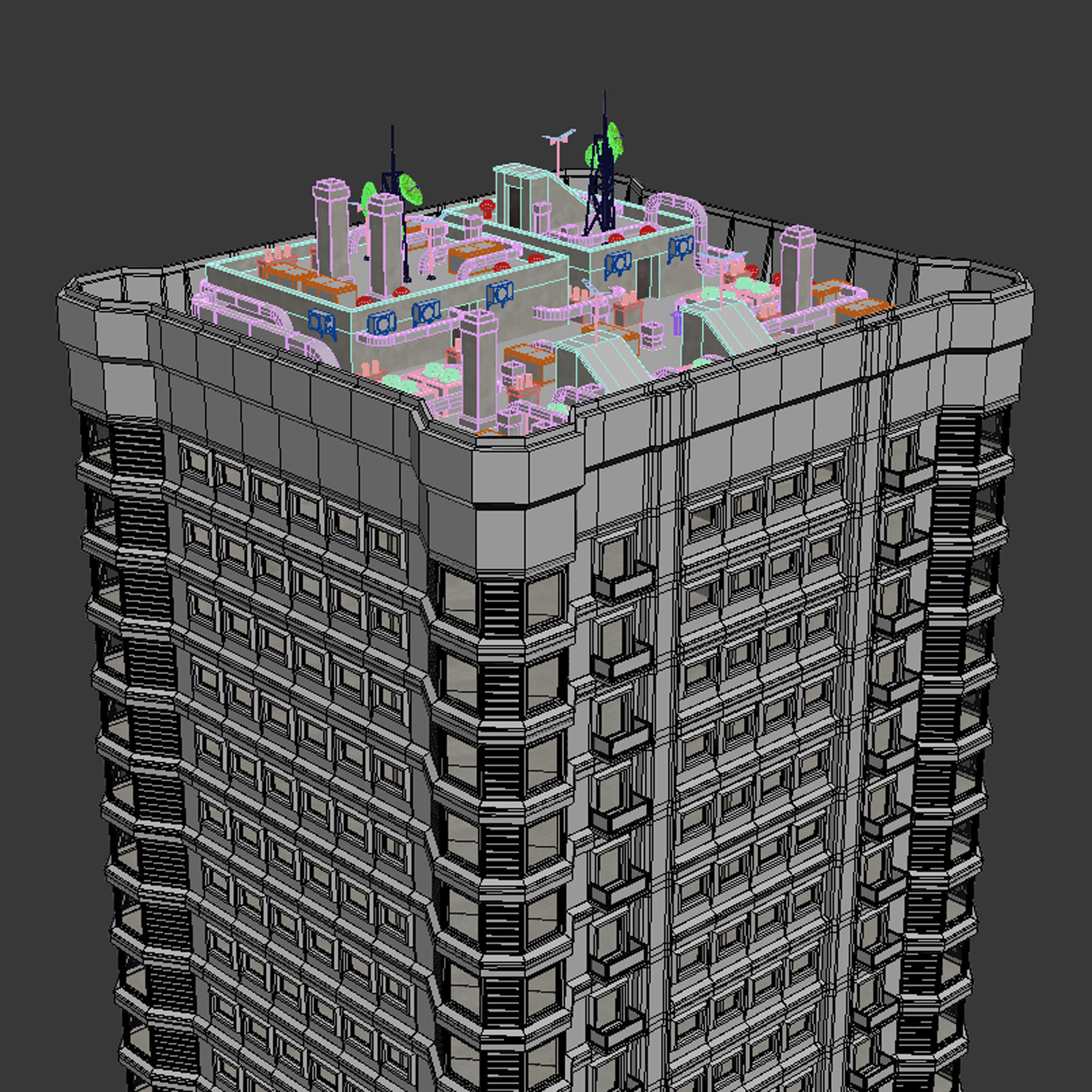 Building Skyscraper City Town Downtown Office Space Work Street Low-poly 3D model_7