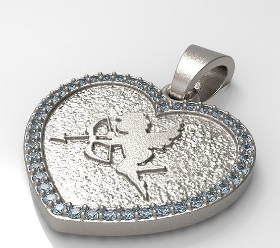 heart pendant with cupid 3D print model