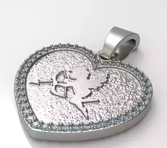 heart pendant with cupid 3D print model