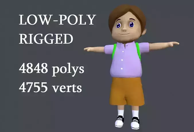 Schoolboy cartoon boy Low-poly 3D model
