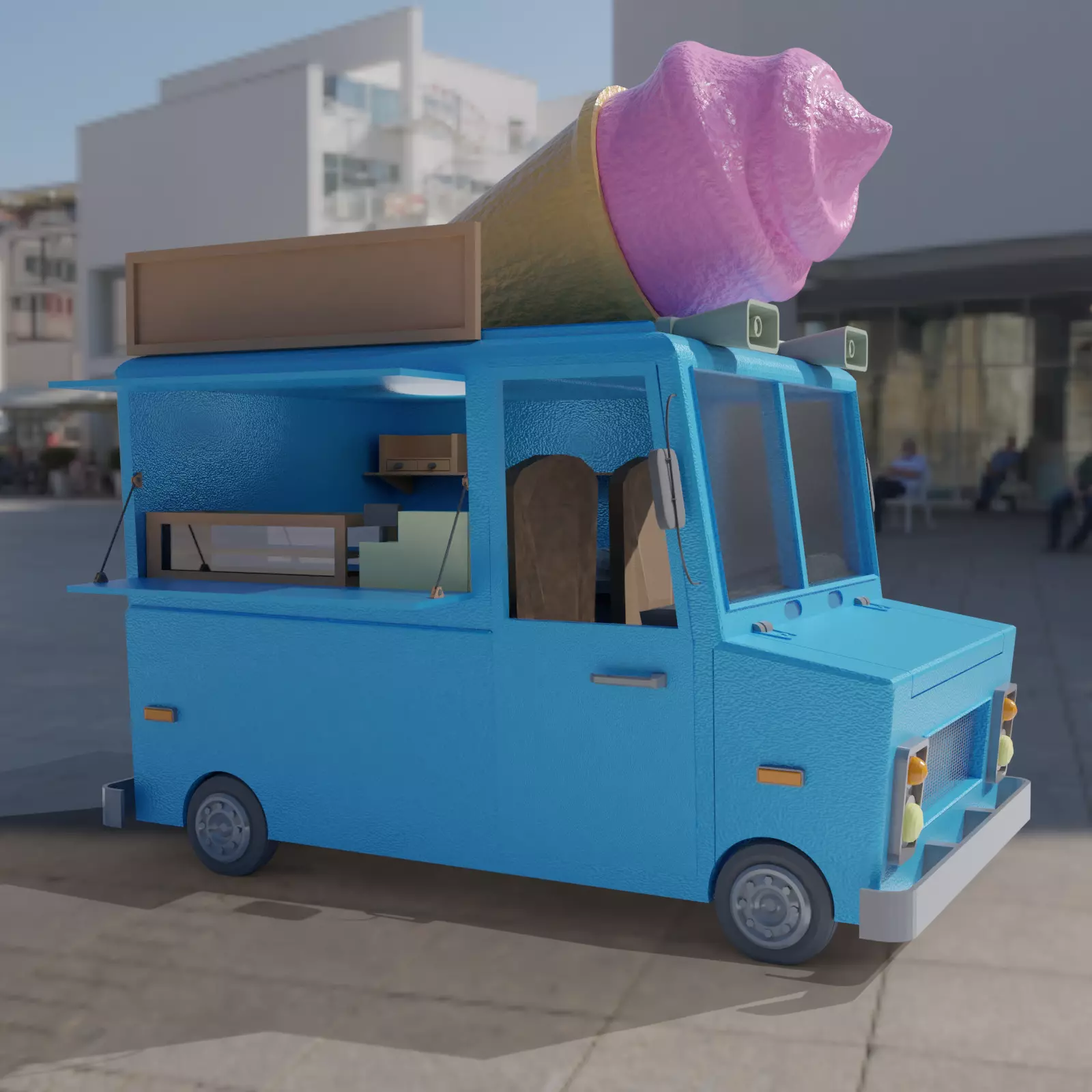 Low Poly Ice Cream Truck Low-poly 3D model