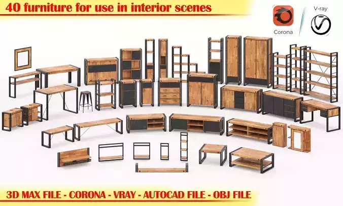 set manchester industrial desk bedroom furniture sets home 3D model