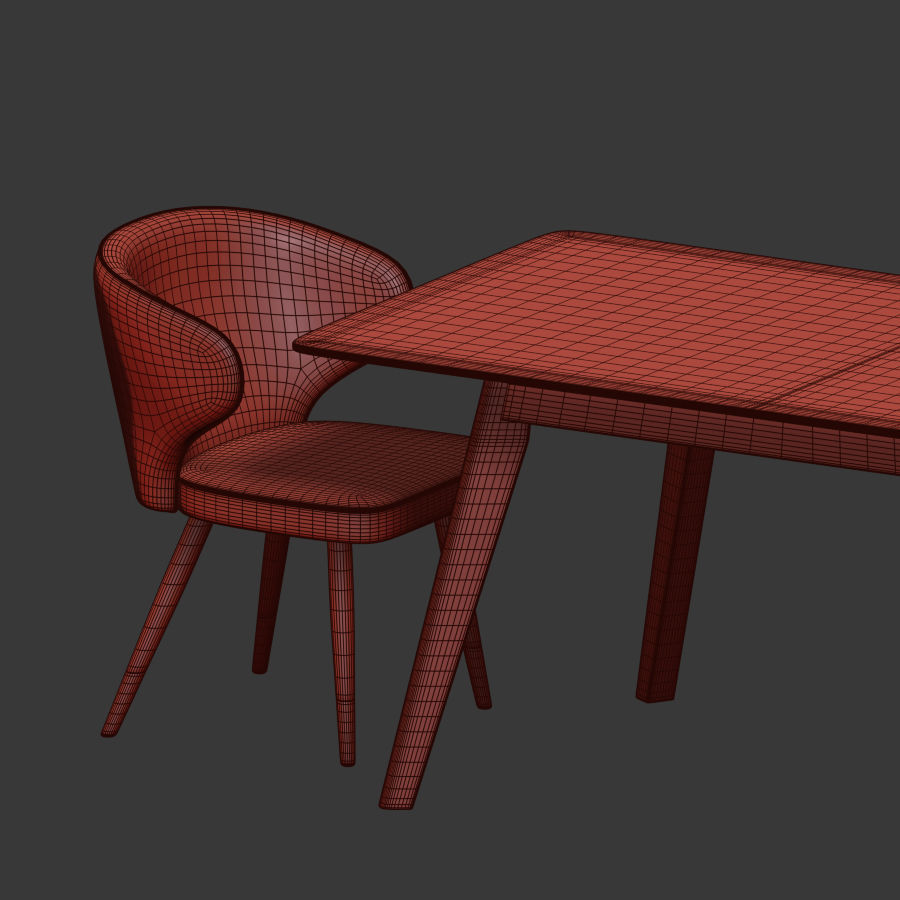 Dining Set table with six chairs 3D model_4
