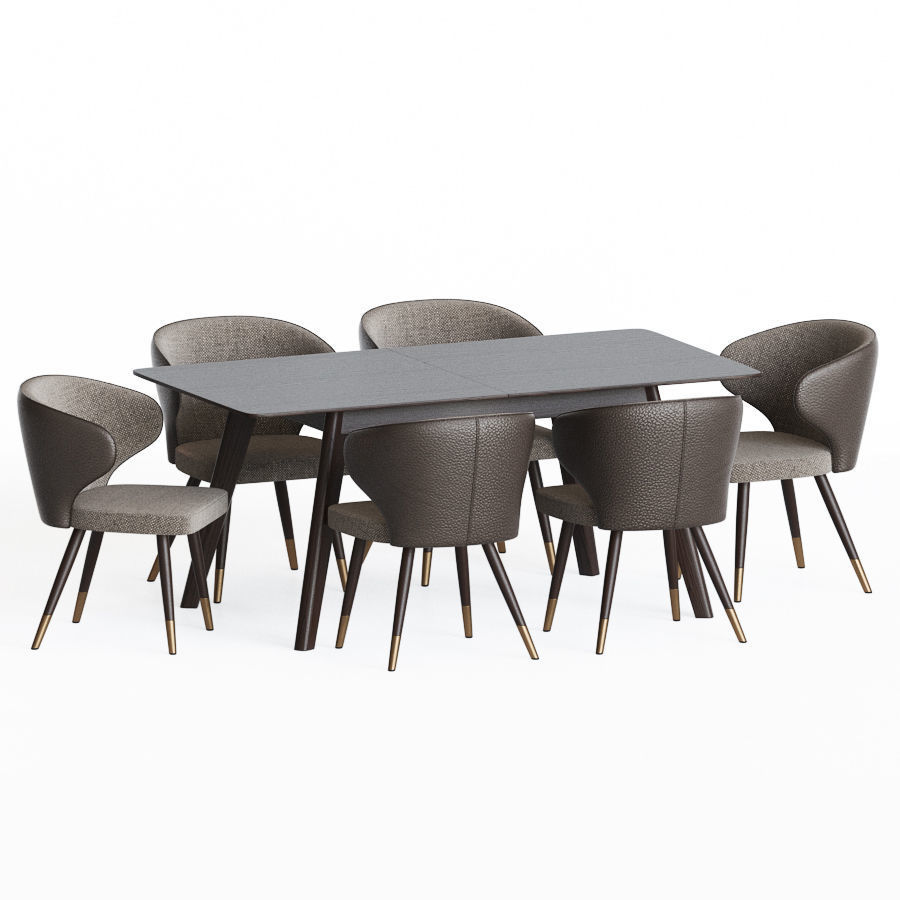 Dining Set table with six chairs 3D model_1