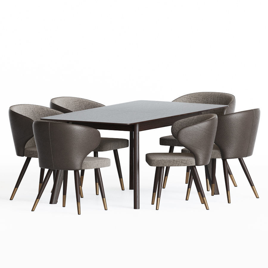 Dining Set table with six chairs 3D model_2