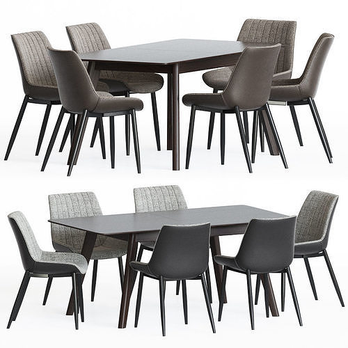Dining Set table with six chairs 3D model