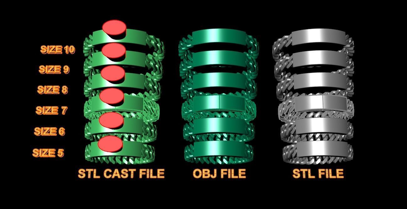 ID BAR CUBAN LINK CHAIN RING MIX SIZES 5 6 7 8 9 10 3D print model_2