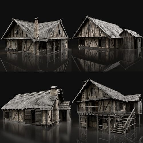 ENTERABLE AAA NEXT GEN MEDIEVAL CITY TOWN HOUSE HUT BUILDER 3D Model Pack 6