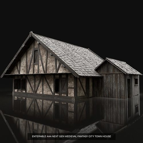 ENTERABLE AAA NEXT GEN MEDIEVAL CITY TOWN HOUSE HUT BUILDER 3D Model Pack 5