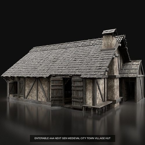 ENTERABLE AAA NEXT GEN MEDIEVAL CITY TOWN HOUSE HUT BUILDER 3D Model Pack 3