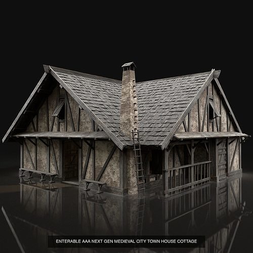 ENTERABLE AAA NEXT GEN MEDIEVAL CITY TOWN HOUSE HUT BUILDER 3D Model Pack 4