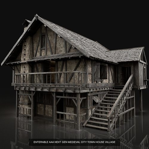 ENTERABLE AAA NEXT GEN MEDIEVAL CITY TOWN HOUSE HUT BUILDER 3D Model Pack 2