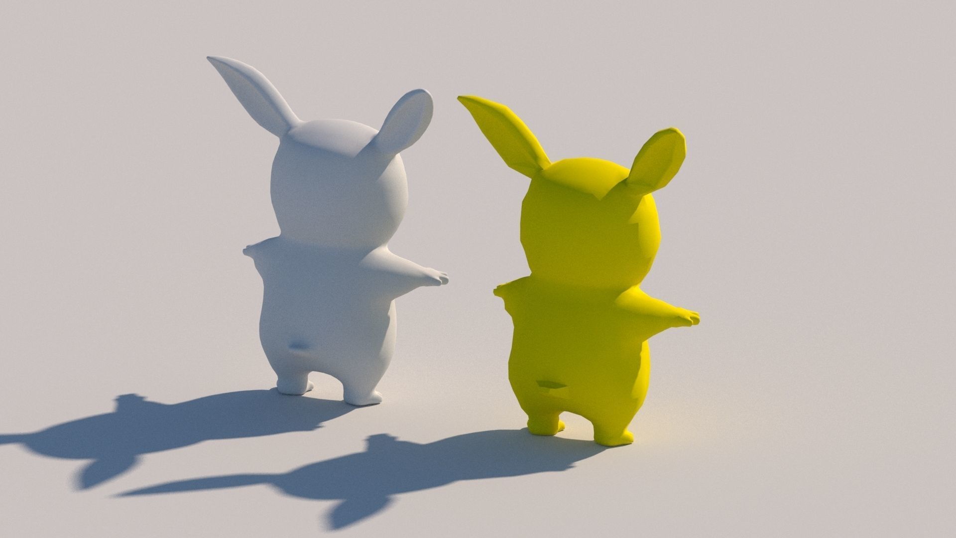 cartoon model two bunny rabbits Low-poly 3D model_4