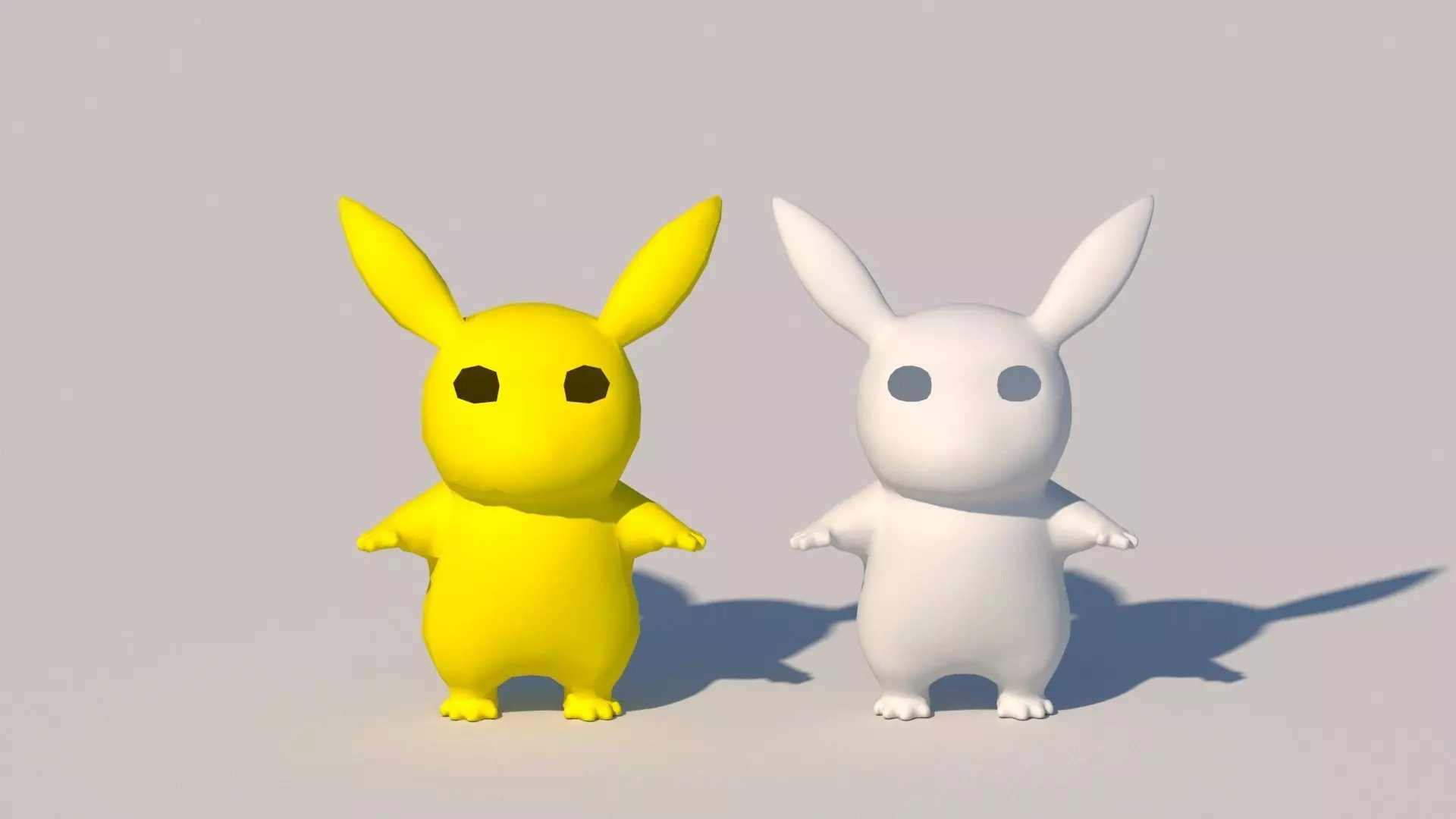 cartoon model two bunny rabbits Low-poly 3D model_0