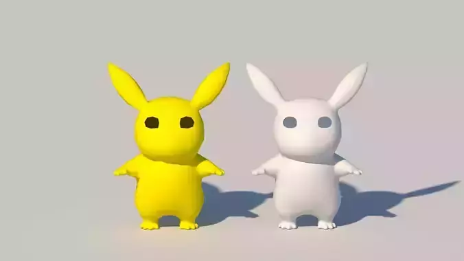 cartoon model two bunny rabbits