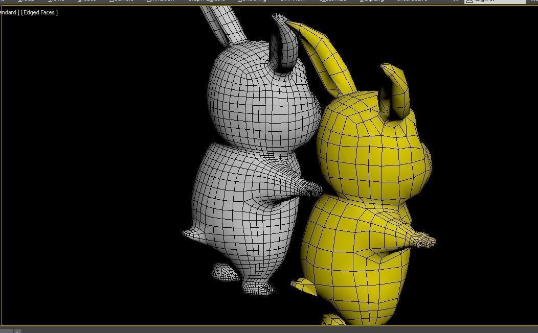 cartoon model two bunny rabbits Low-poly 3D model_2