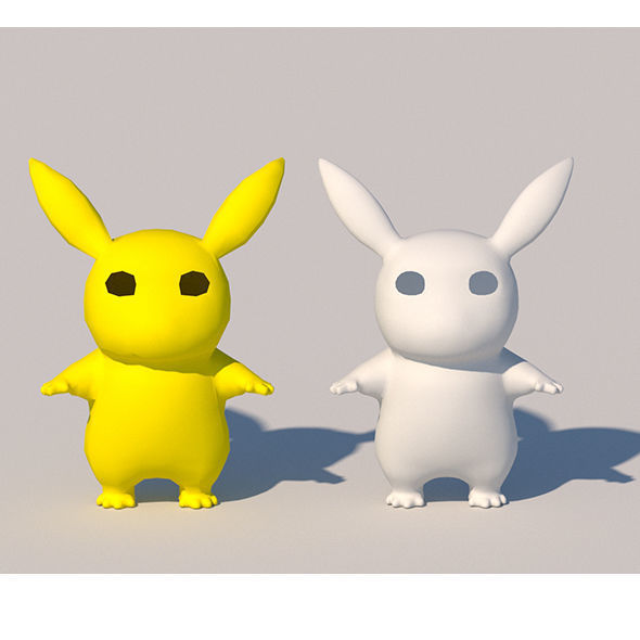 cartoon model two bunny rabbits Low-poly 3D model_5