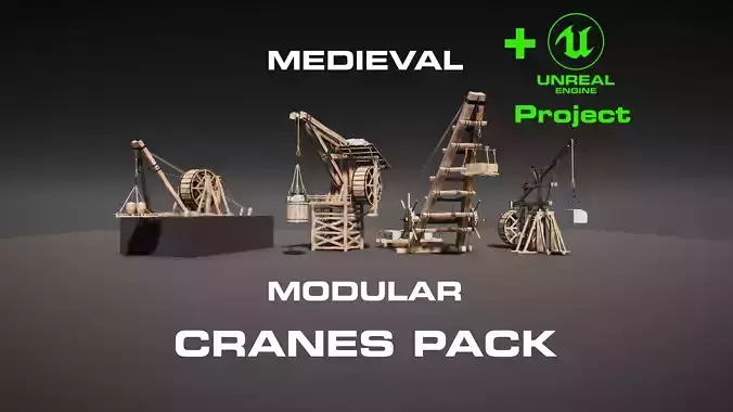 Medieval Modular Cranes Pack Low-poly 3D model