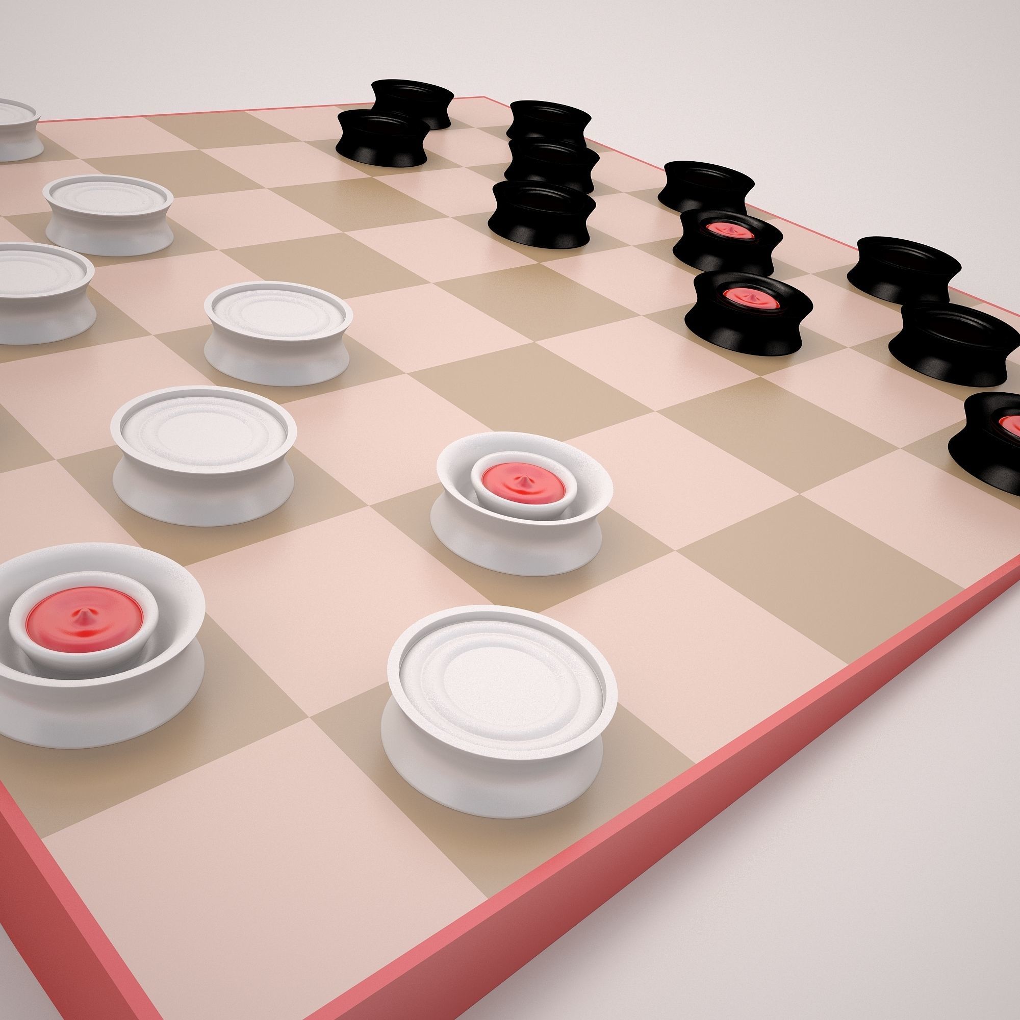 Checkers board with pieces 3D model_1