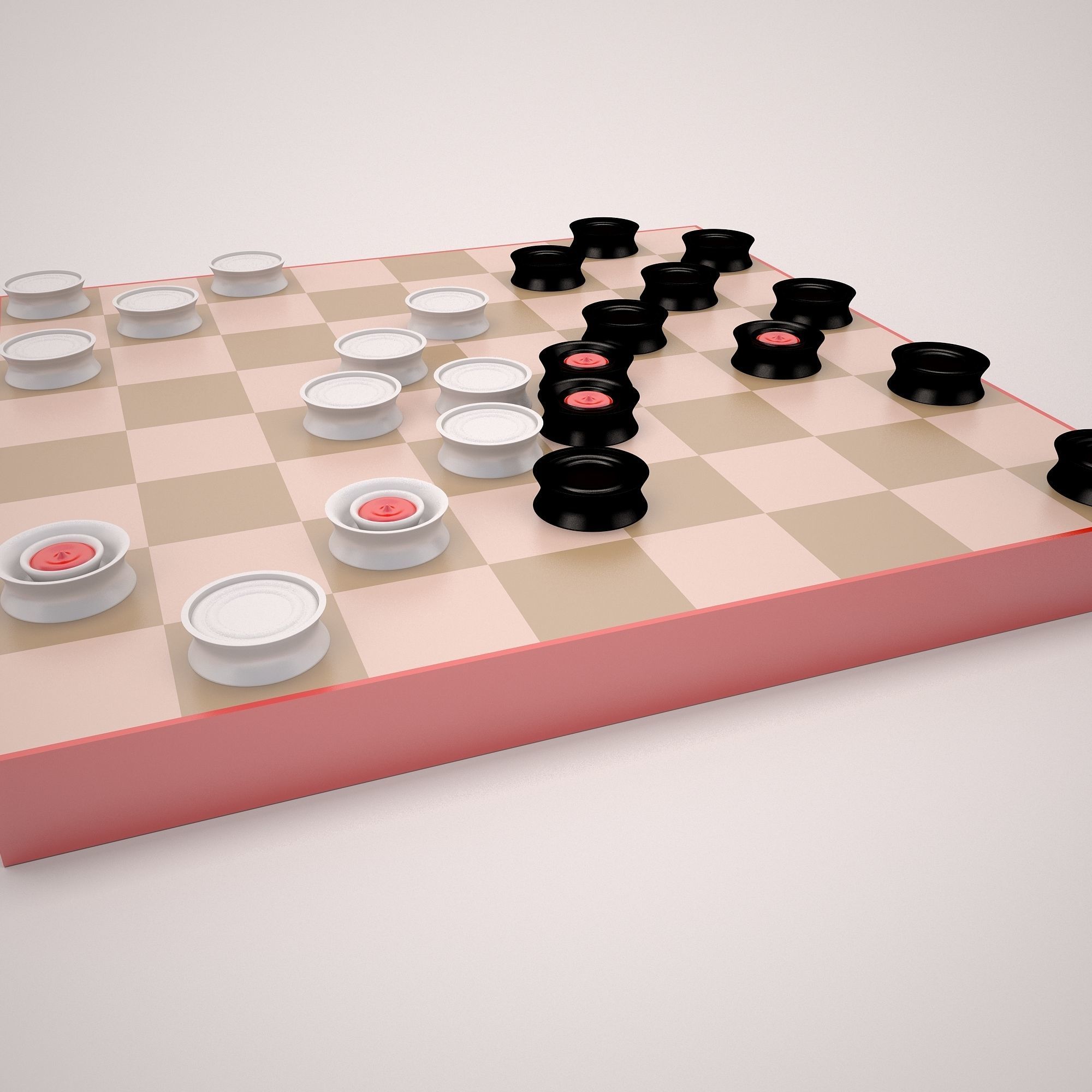 Checkers board with pieces 3D model_3