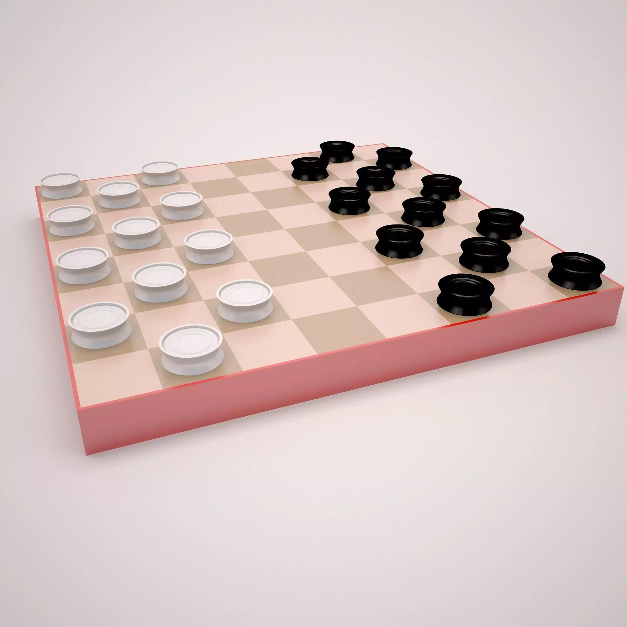 Checkers board with pieces 3D model_0