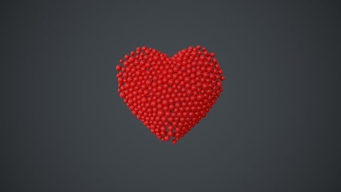 Beating Heart shape - forming animation from spheres 3D model
