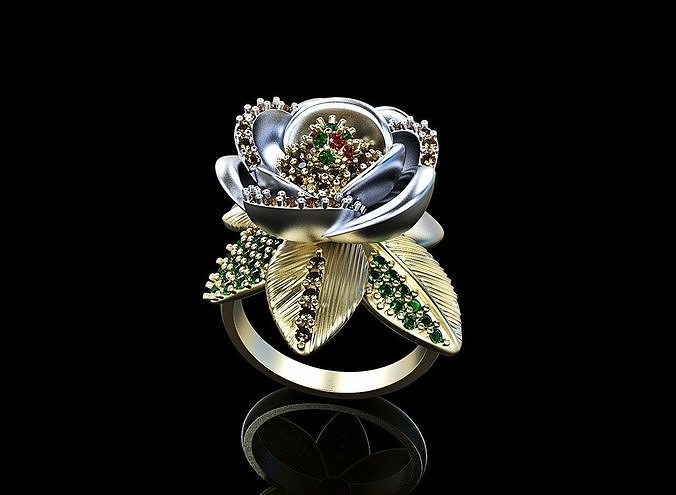 ring rose with stones size range of rings 3D print model