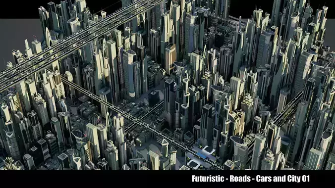 Futuristic-Roads-Cars and City 01 3D Model Collection