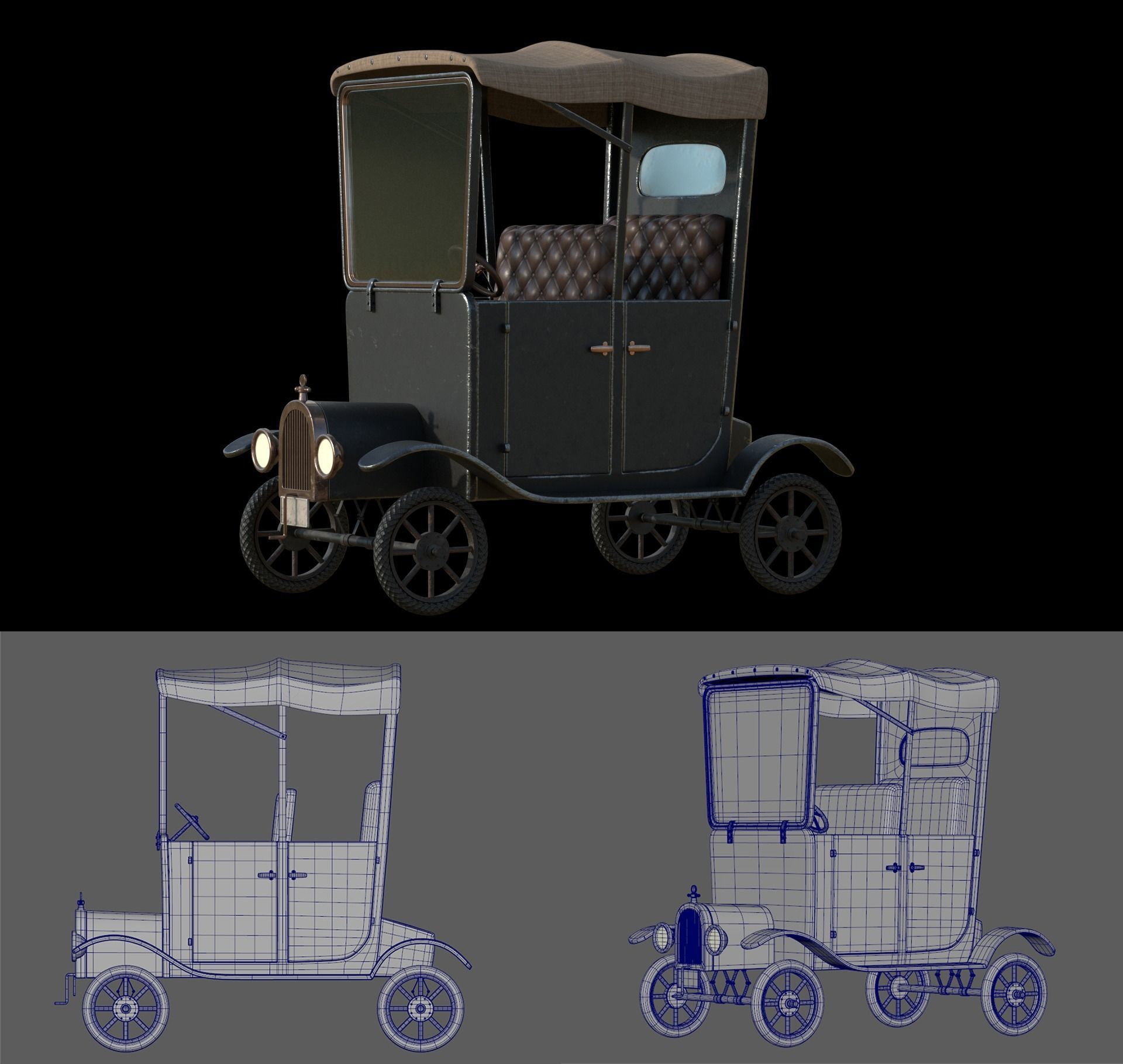 CarThesis old fashioned car Low-poly 3D model_3