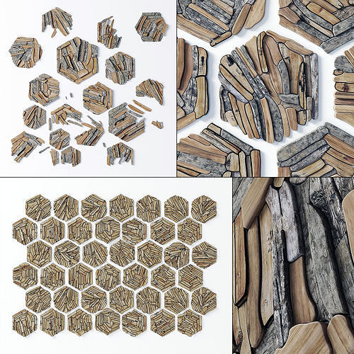 Hexagon panel branch splinter n4 3D model