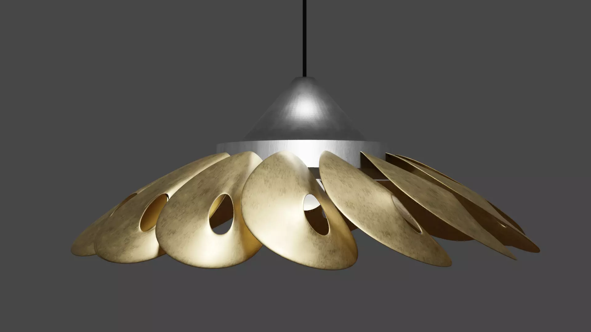 Brass Floral Pendant Lamp 3D model_0