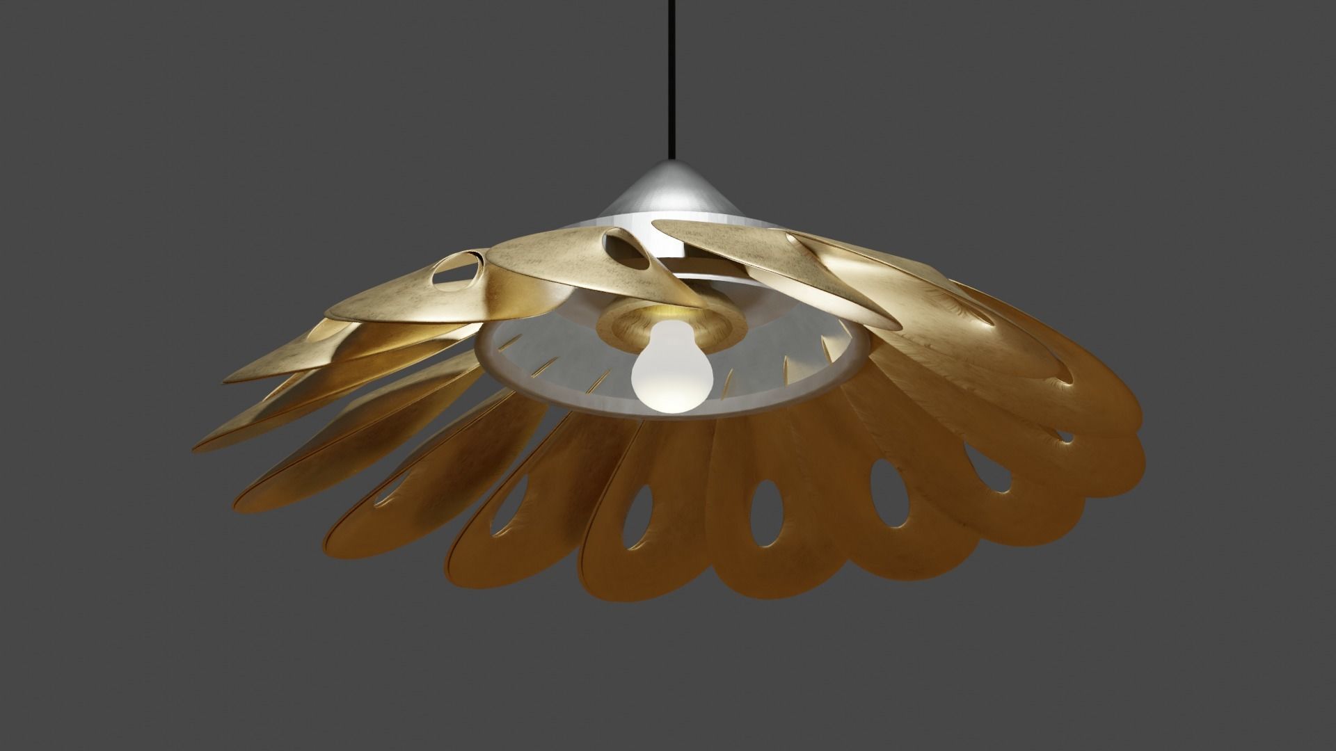 Brass Floral Pendant Lamp 3D model_3