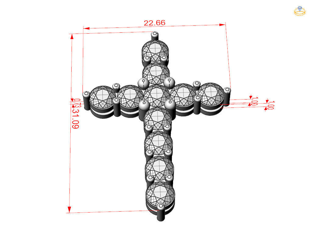 Cross with gem 3D print model_6